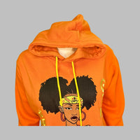 Women's Orange Hoodie with Afro Puffs Logo [Unique Design] INAG - It's Not A Game Apparel™