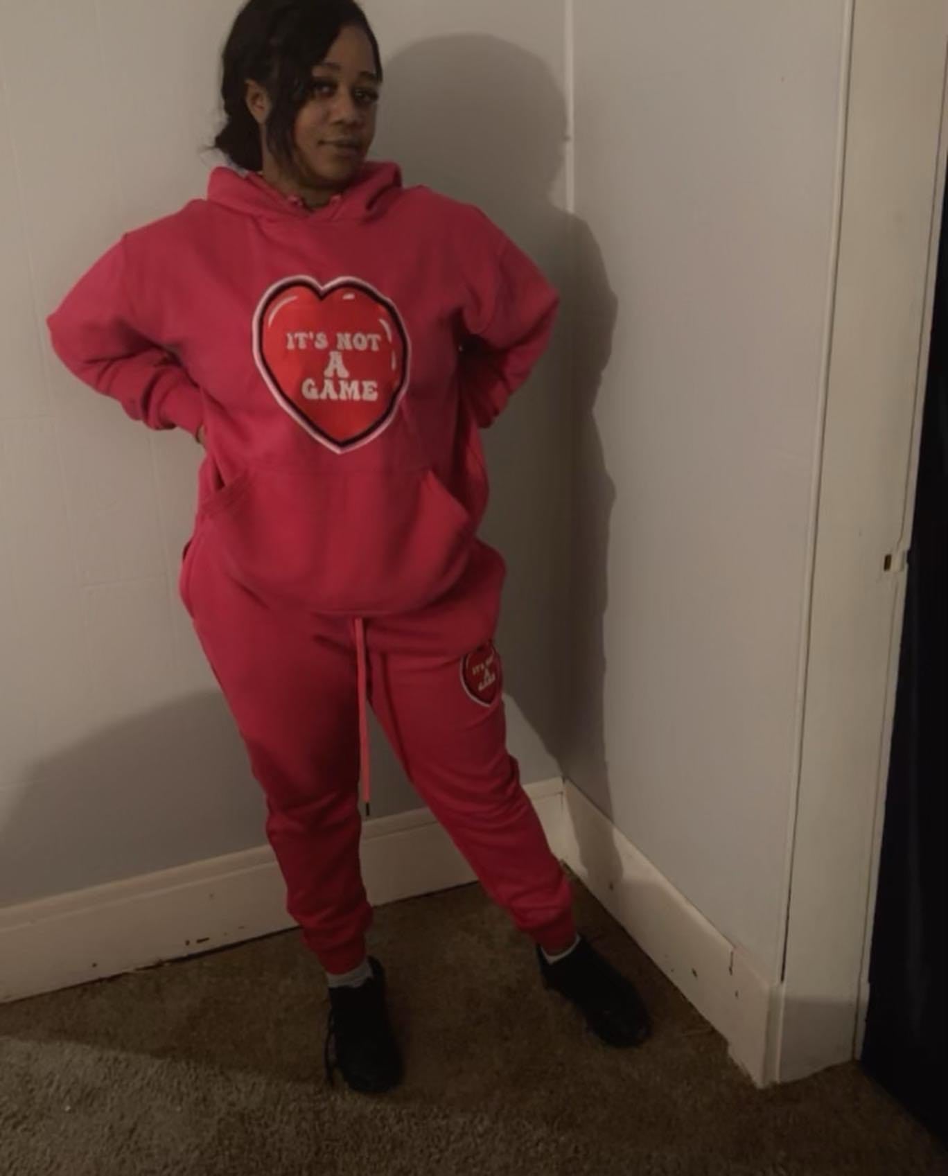 It's Not A Game Women's  Embroidered Heart Two Piece Sweat Suits