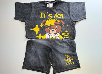 It's Not a Game Black Acid Wash Bear Shorts Set It's Not A Game Apparel™