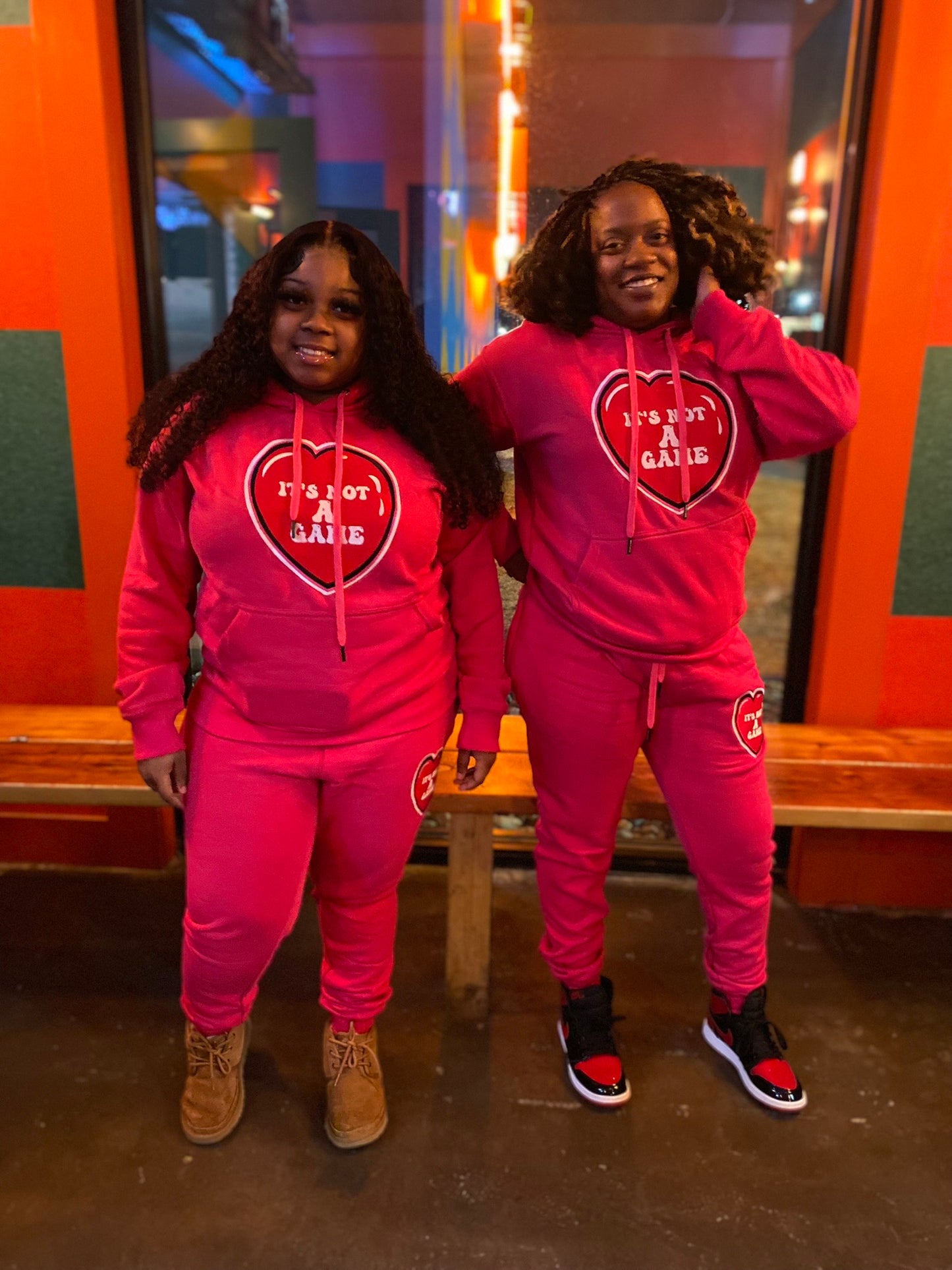 It's Not A Game Women's  Embroidered Heart Two Piece Sweat Suits It's Not A Game Apparel™