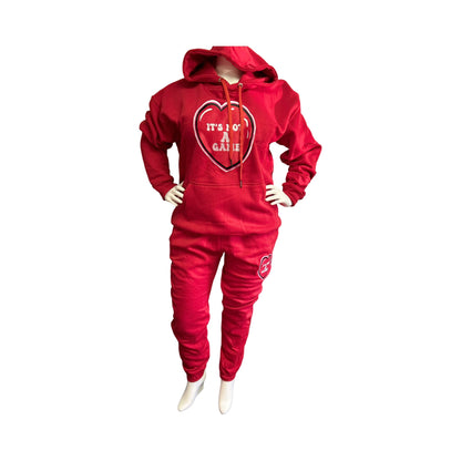 It's Not A Game Women's  Embroidered Heart Two Piece Sweat Suits