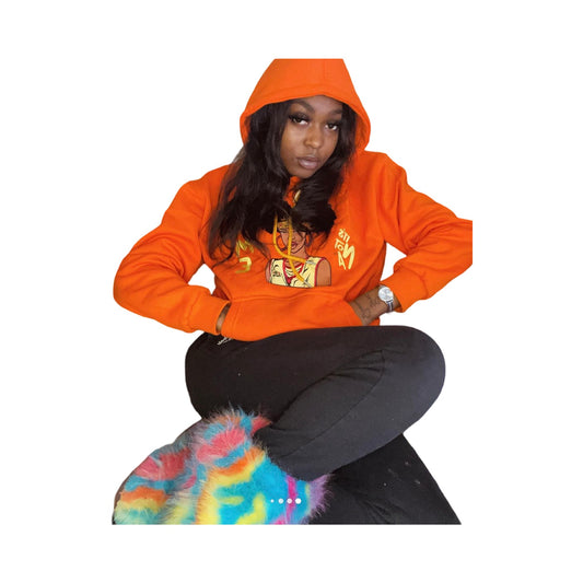 Women's Orange Hoodie with Afro Puffs Logo [Unique Design] INAG