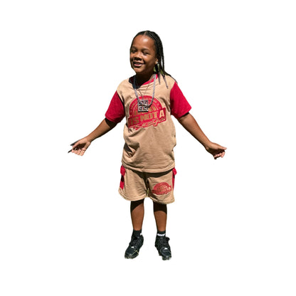 Custom Youth Tan Cargo  Short Sets: Versatile Outdoor Wear for Kids