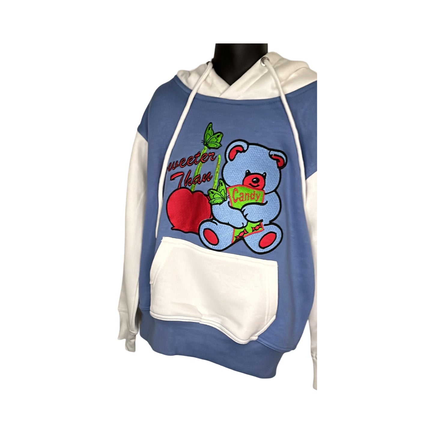 Sweet as Candy! Little Girls' Baby Blue & White Youth Hoodie With Teddy Bear Logo