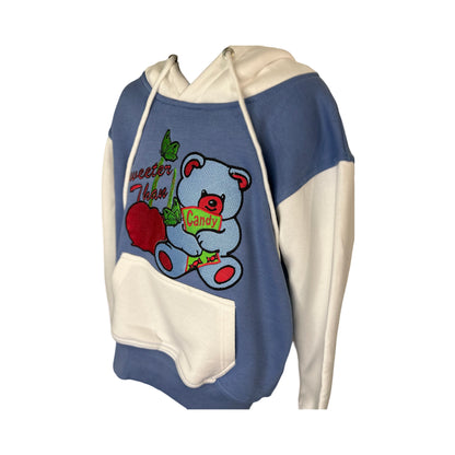 Sweet as Candy! Little Girls' Baby Blue & White Youth Hoodie With Teddy Bear Logo