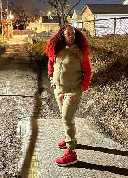 Olive & Red It's Not a Game Women's  Zip Up Sweat Suit