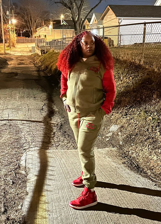 Olive & Red It's Not a Game Women's  Zip Up Sweat Suit It's Not A Game Apparel™