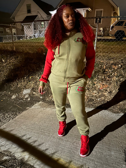 Olive & Red It's Not a Game Women's  Zip Up Sweat Suit