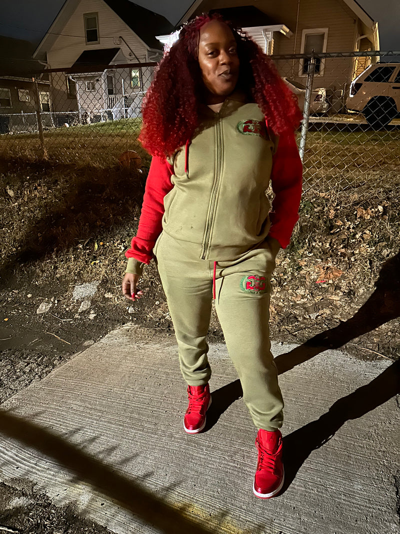 Olive & Red It's Not a Game Women's  Zip Up Sweat Suit