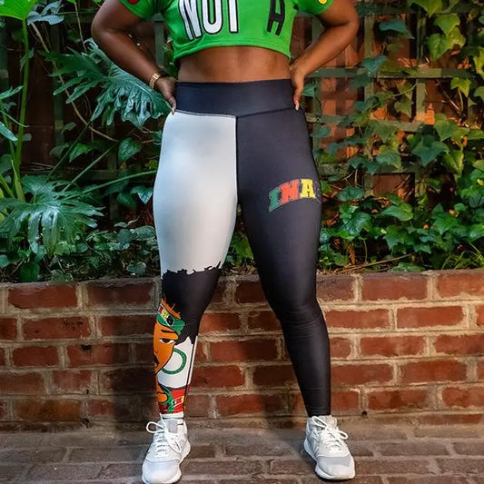 Women's Afro Puffs Black, white & green leggings It's Not A Game Apparel™