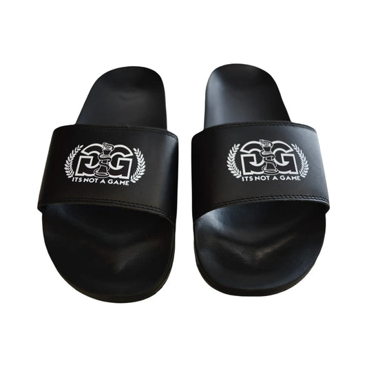 "Black Cobra Crown Adjustable Unisex Slides|Flat Slip-On Comfortable Sandals" - It's Not A Game Apparel™