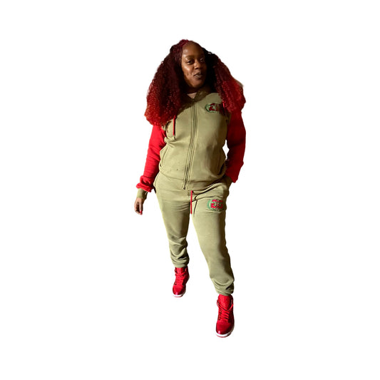 Olive & Red It's Not a Game Women's Zip Up Sweat Suit - It's Not A Game Apparel™