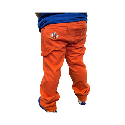 Orange Carpenter Pants stacked |Custom Workwear Streetwear Pants - It's Not A Game Apparel™