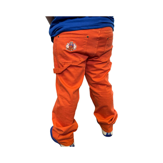 Orange Carpenter Pants stacked |Custom Workwear Streetwear Pants - It's Not A Game Apparel™