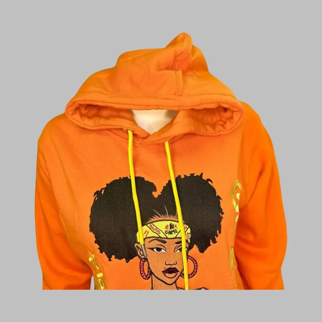 Women's Orange Hoodie with Afro Puffs Logo [Unique Design] INAG - It's Not A Game Apparel™