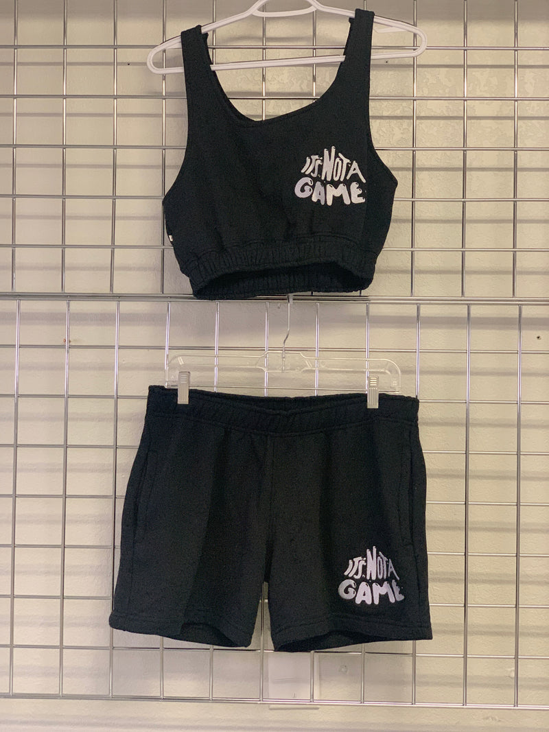 It's Not a Game Women's Black Sports Bra And Elastic Waist Gym Short Set - It's Not A Game Apparel™